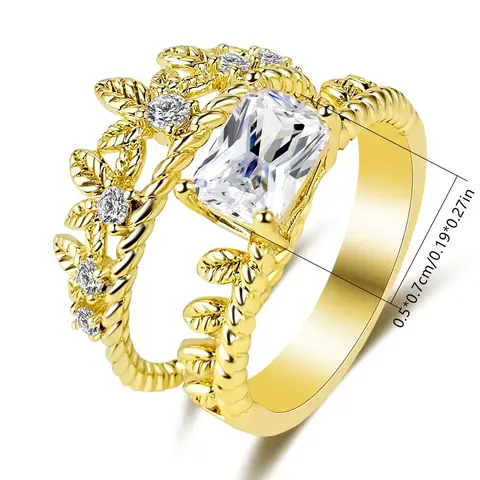 Europe and the United States Fine Double Ring Rectangular White Stone - view 3