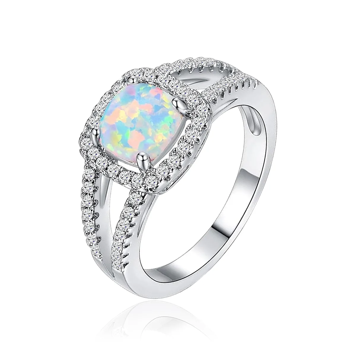 Europe and the United States Square Opal Ring Chic Small Inlaid made by BlueOne Jewelry