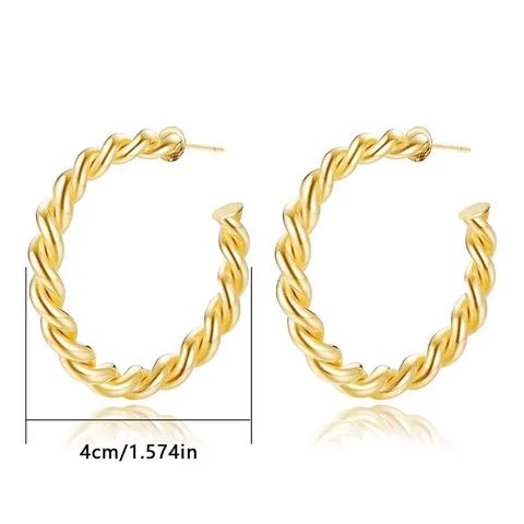 Europe and the United States Stainless Steel Earrings Gold-plated C-shaped Twist - view 3