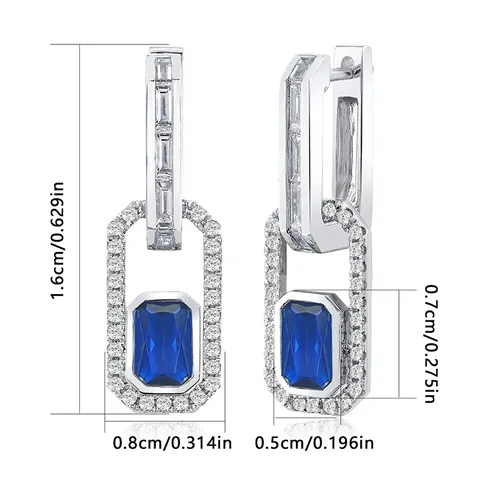 Europe and the United States Style Flat Rectangular Blue Zircon Earrings - view 3