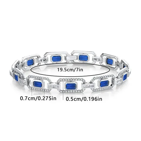Europe and the United States Style Flat Rectangular Blue Zircon Bracelet - view 3