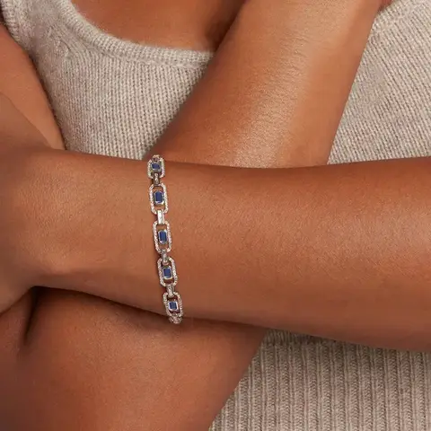Europe and the United States Style Flat Rectangular Blue Zircon Bracelet - view 2
