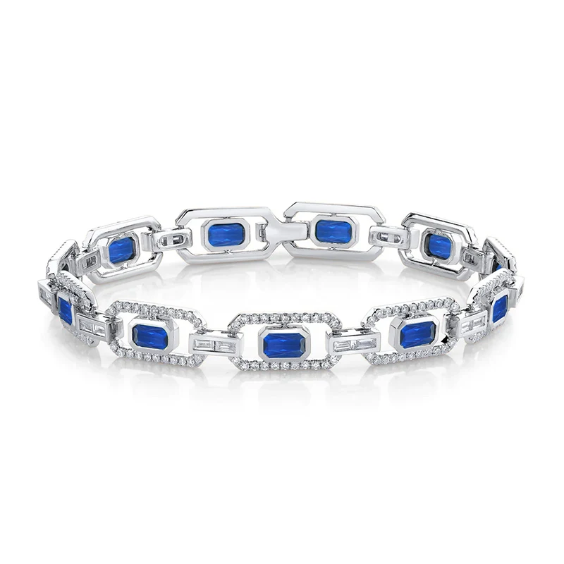 Europe and the United States Style Flat Rectangular Blue Zircon Bracelet made by BlueOne Jewelry