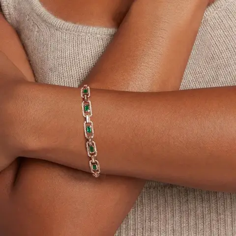 Europe and the United States Style Flat Rectangular Green Zirconia Bracelet - view 2