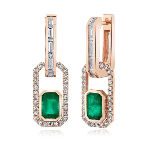 Europe and the United States Style Flat Rectangular Green Zirconia Earrings - Plated Brass jewelry made by BlueOne Jewelry