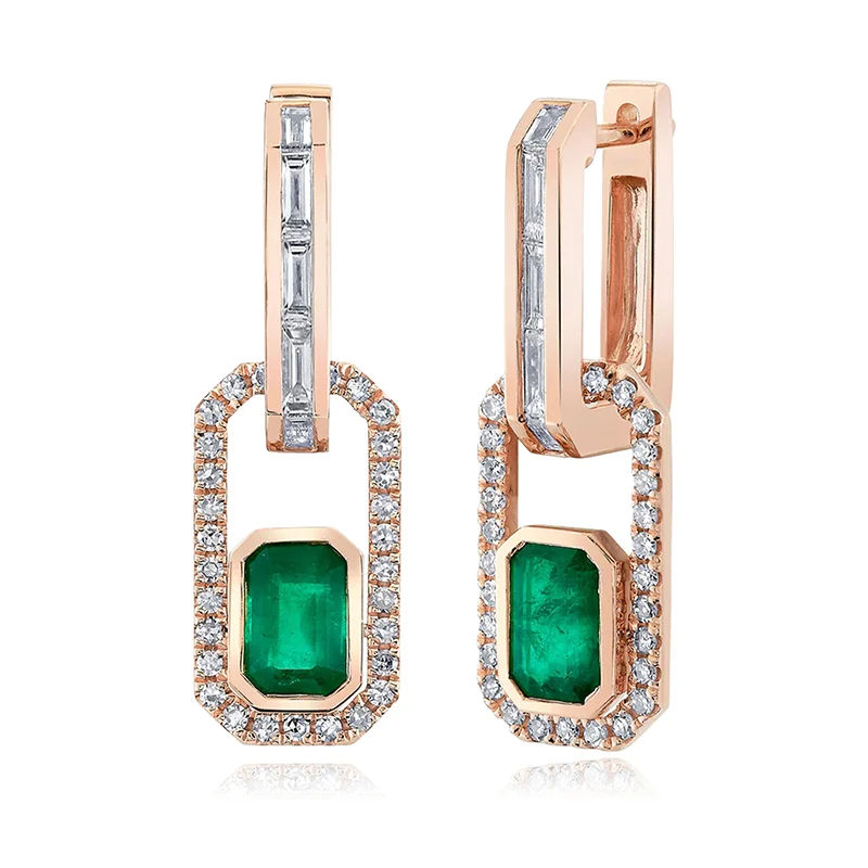 Europe and the United States Style Flat Rectangular Green Zirconia Earrings made by BlueOne Jewelry