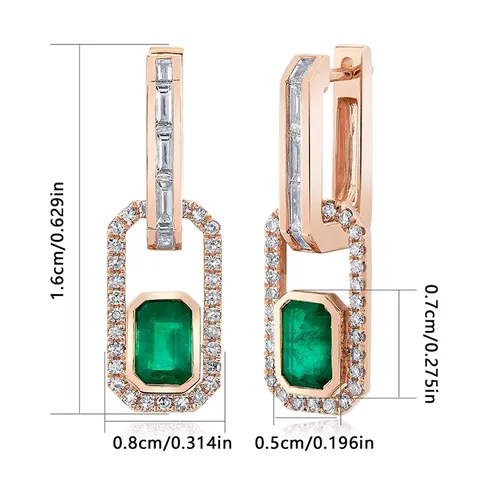 Europe and the United States Style Flat Rectangular Green Zirconia Earrings - view 3