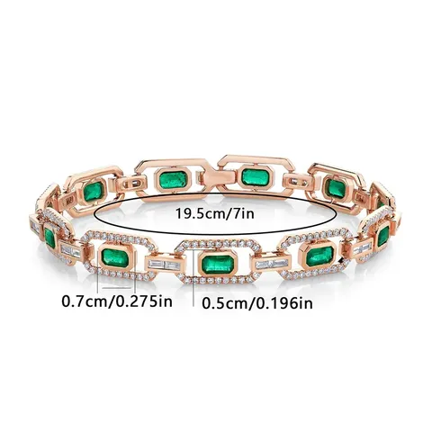 Europe and the United States Style Flat Rectangular Green Zirconia Bracelet - view 3