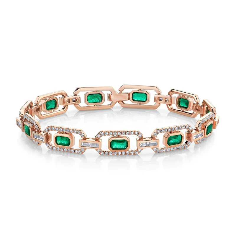 Europe and the United States Style Flat Rectangular Green Zirconia Bracelet made by BlueOne Jewelry