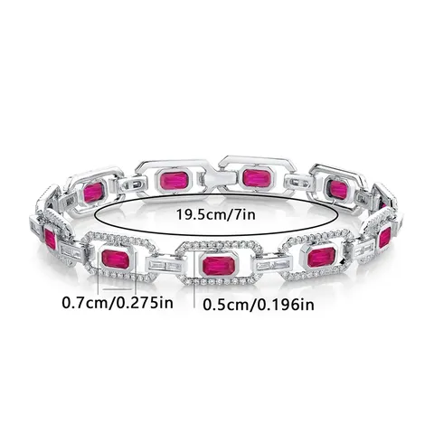 Europe and the United States Style Flat Rectangular Red Zirconia Bracelet - view 3