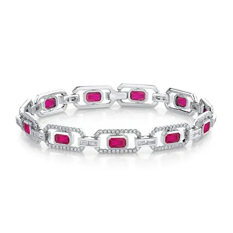 Europe and the United States Style Flat Rectangular Red Zirconia Bracelet - Plated Brass jewelry made by BlueOne Jewelry