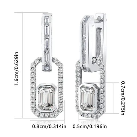 Europe and the United States Style Flat Rectangular Zircon Earrings Simple - view 3