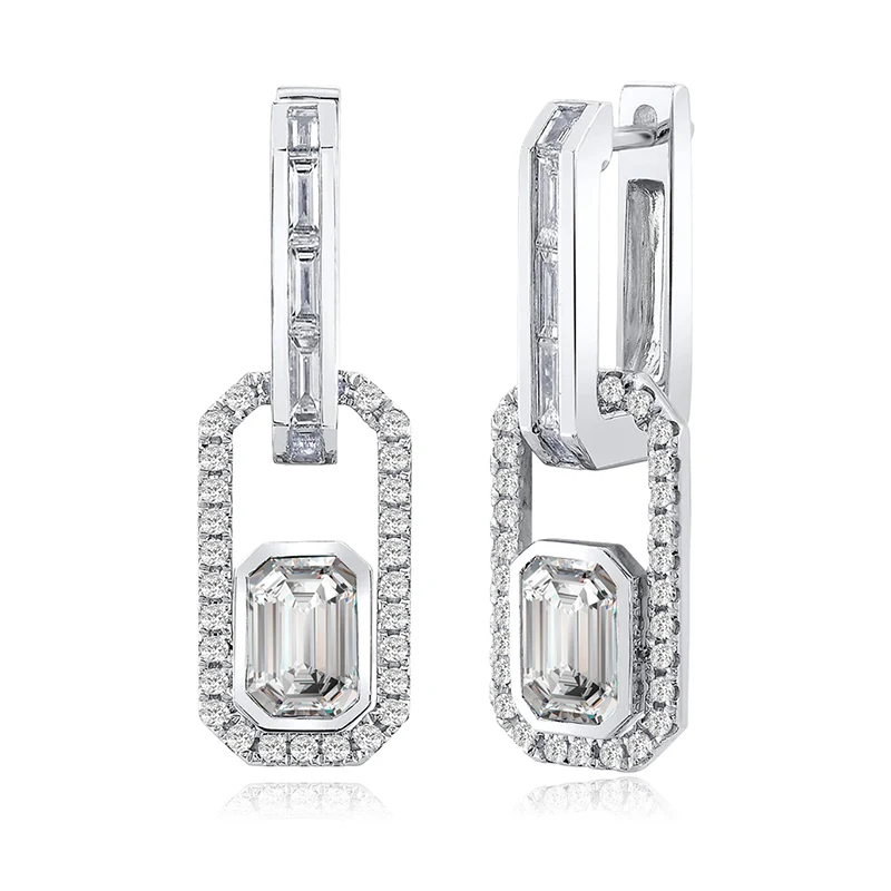 Europe and the United States Style Flat Rectangular Zircon Earrings Simple made by BlueOne Jewelry