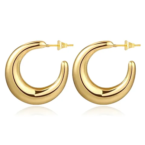Europe and the United States Temperament Simple O-shaped Gradient Line Diameter Stud Earrings in 18K Gold Plated - Stainless Steel jewelry made by BlueOne Jewelry