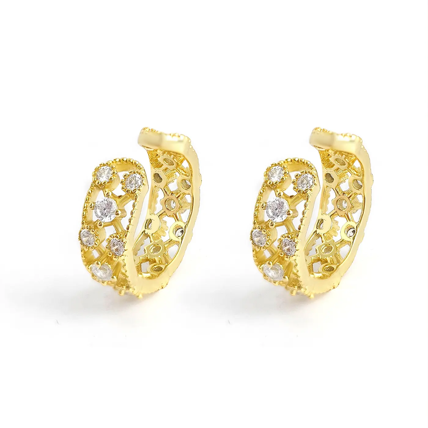 Europe and the United States Wind Lace Zirconia High-quality Personalized Ear Stud Earrings made by BlueOne Jewelry