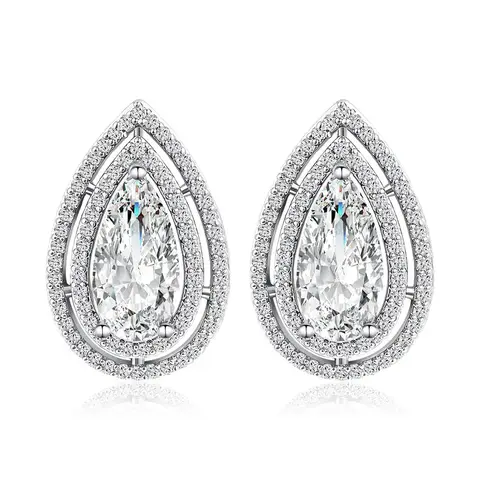 Europe and the United States Wind Micro-set Zirconia Drop-shaped Earrings Temperament - Plated Brass jewelry made by BlueOne Jewelry