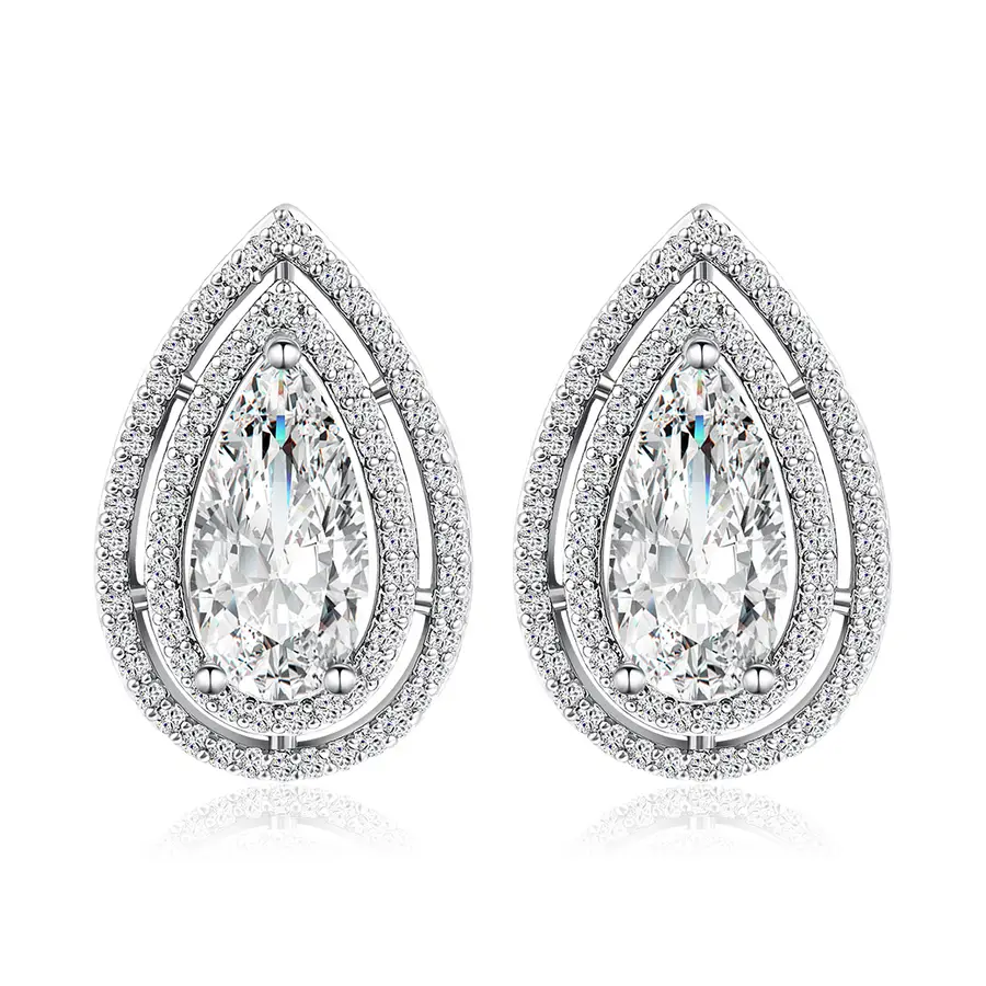 Europe and the United States Wind Micro-set Zirconia Drop-shaped Earrings Temperament made by BlueOne Jewelry