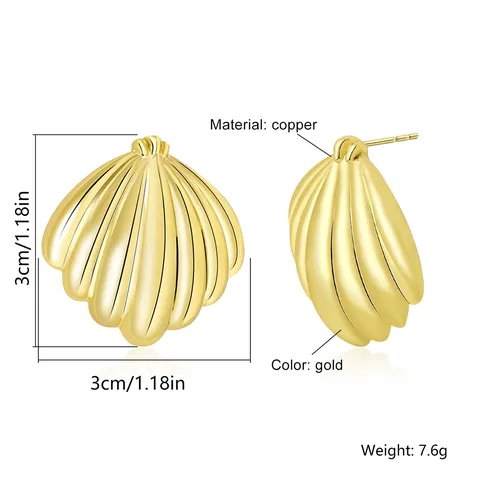 European & American Gold Shell-shaped Stud Earrings Ocean Minimalist Vintage Earrings - view 3