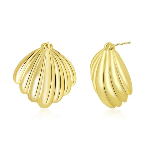 European & American Gold Shell-shaped Stud Earrings Ocean Minimalist Vintage Earrings - Plated Brass jewelry made by BlueOne Jewelry