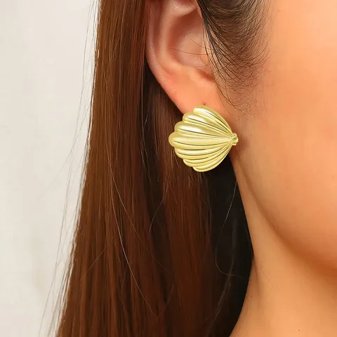 European & American Fashion Minimalist Niche Stainless Steel Striped Thread Stud Earrings - view 2