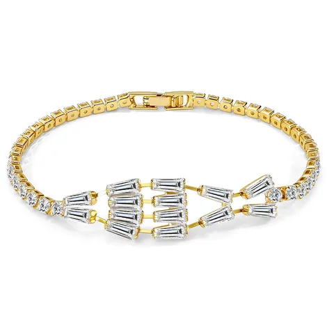 European & American Geometric Zircon Bracelet Minimalist Bridal Bracelet Banquet - Plated Brass jewelry made by BlueOne Jewelry