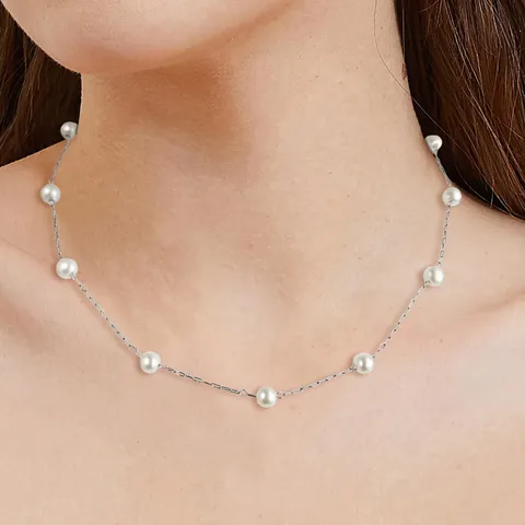 European and American Stainless Steel White Imitation Pearl Necklace - view 2