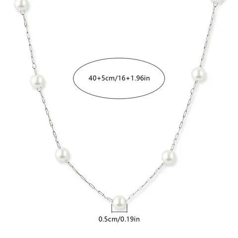 European and American Stainless Steel White Imitation Pearl Necklace - view 3