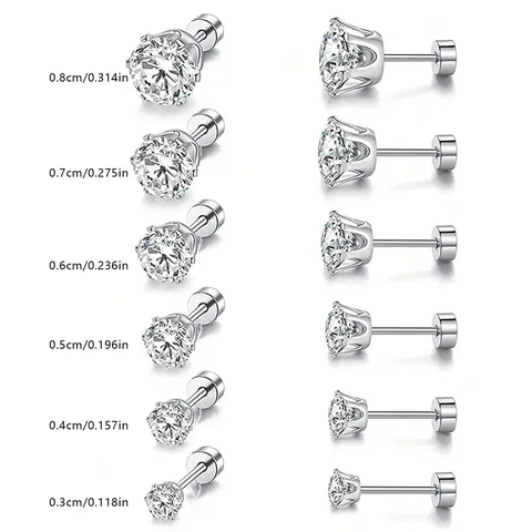 Direct Pop Stainless Steel Zirconia Earrings Crown Six Claws Screw Set - view 3