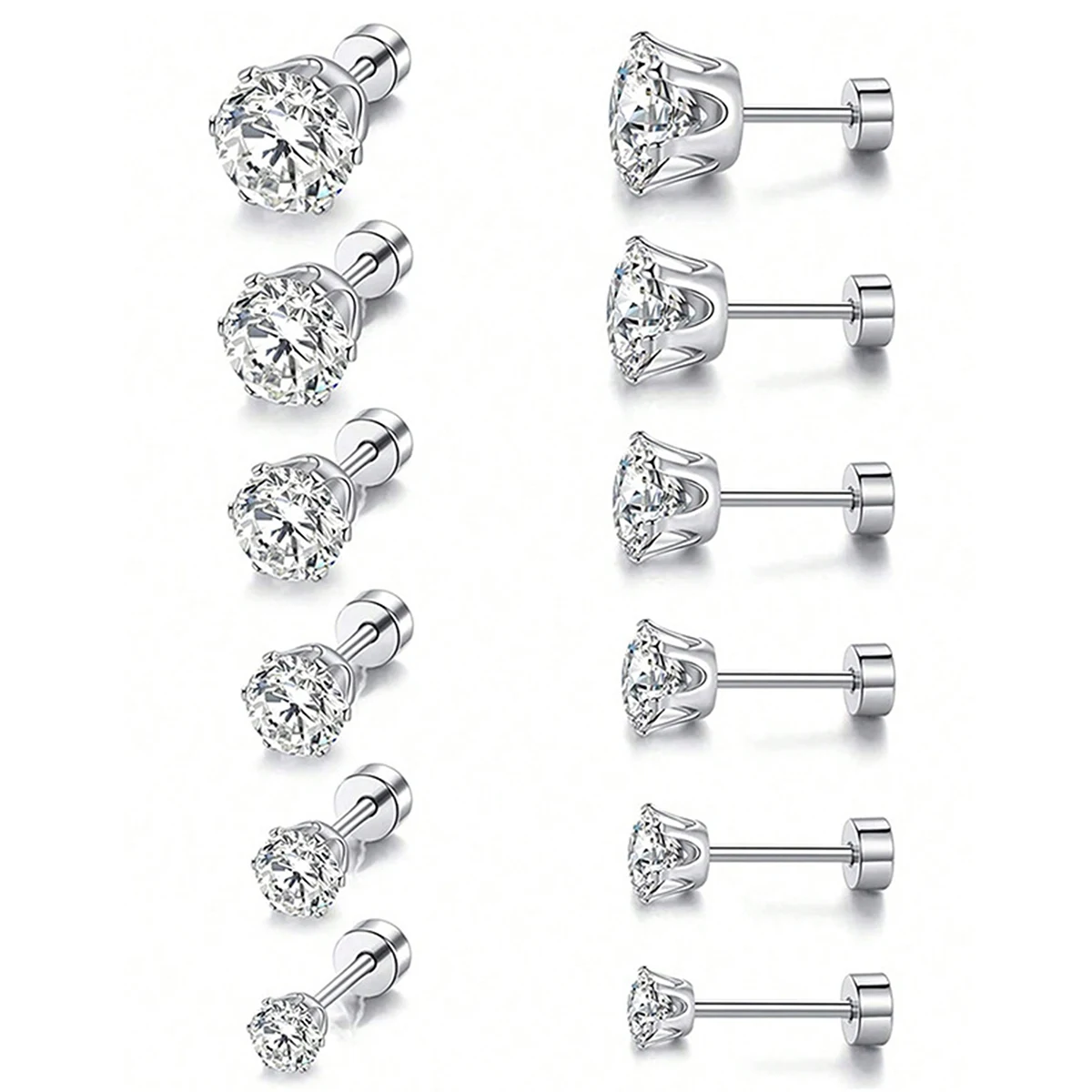 Direct Pop Stainless Steel Zirconia Earrings Crown Six Claws Screw Set made by BlueOne Jewelry