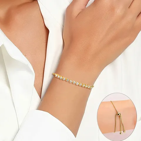 Cubic Zirconia Fashion European and American Love Heart Zircon Bracelet Pull-out Adjustable Length - view 2