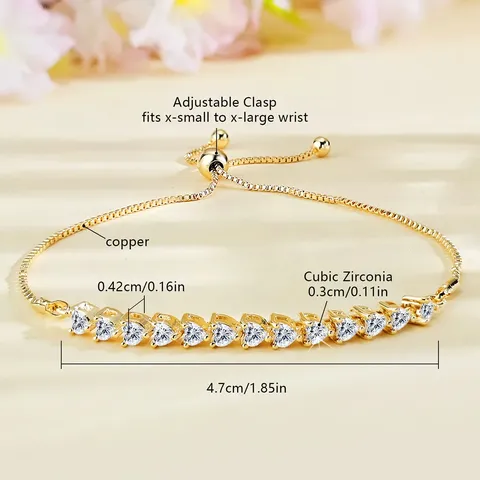 Cubic Zirconia Fashion European and American Love Heart Zircon Bracelet Pull-out Adjustable Length - view 3