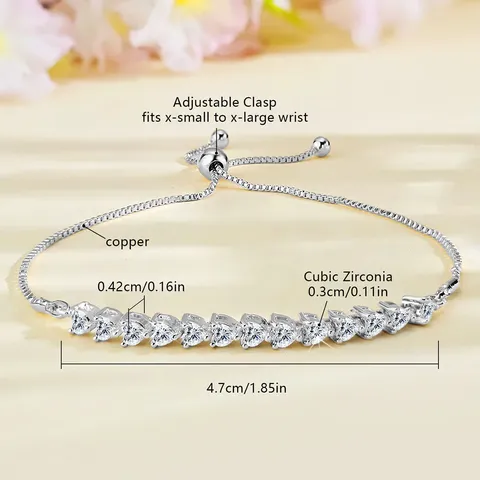 Fashion European and American Love Heart Zircon Bracelet Pull-out Adjustable Length - view 3