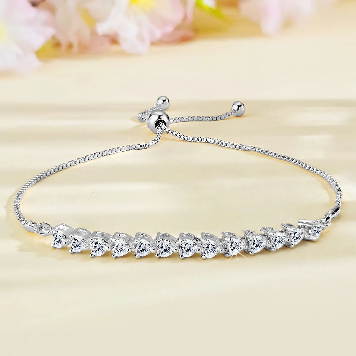 Fashion European and American Love Heart Zircon Bracelet Pull-out Adjustable Length made by BlueOne Jewelry