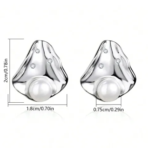 Fashion Irregular Simple Rhombus Pearl Earrings Temperament Hundreds of Design Sense - view 3