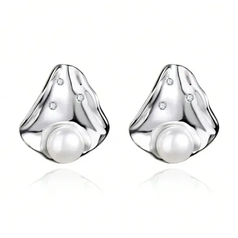 Fashion Irregular Simple Rhombus Pearl Earrings Temperament Hundreds of Design Sense - Plated Brass jewelry made by BlueOne Jewelry