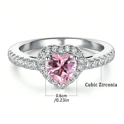 Fashion Japan and South Korea Ins Sweetheart Sweet Cool Pink Zirconia Ring - view 3