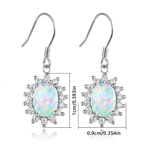 Fashion Opal Women’s Ear Hooks Oval Crystal Opal Earrings - view 3