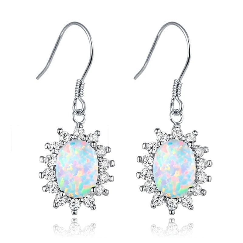 Fashion Opal Women’s Ear Hooks Oval Crystal Opal Earrings made by BlueOne Jewelry