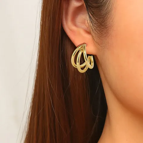 Fashion Niche Metal Retro High-class Temperament Neutral Titanium Steel C-shaped Multi-layer Earrings - view 2