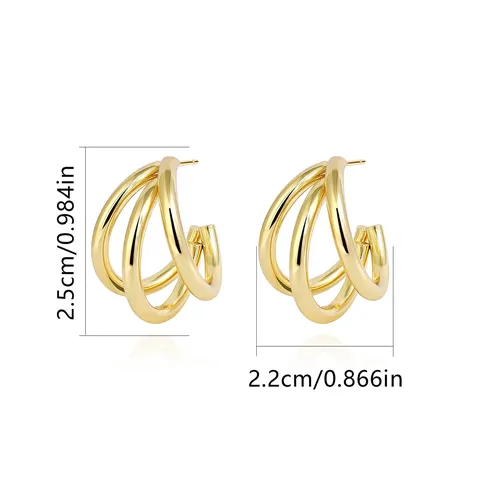 Fashion Niche Metal Retro High-class Temperament Neutral Titanium Steel C-shaped Multi-layer Earrings - view 3
