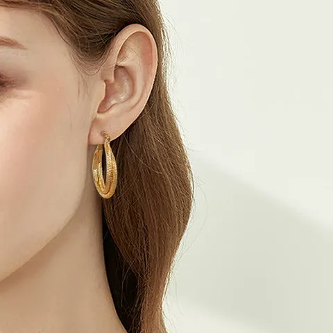 Fashion Round Hoop Earrings Ladies Jewelry Gold-plated Simple Style Double Hoop - view 2