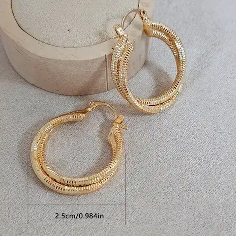 Fashion Round Hoop Earrings Ladies Jewelry Gold-plated Simple Style Double Hoop - view 3