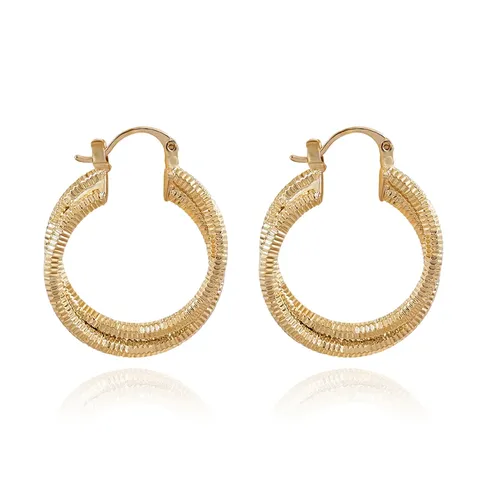 Fashion Round Hoop Earrings Ladies Jewelry Gold-plated Simple Style Double Hoop - Plated Brass jewelry made by BlueOne Jewelry