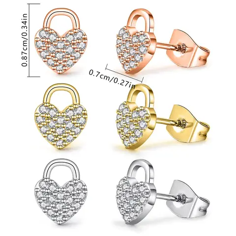 Fashion Stainless Steel Full Diamond Earrings Love Earrings - view 3