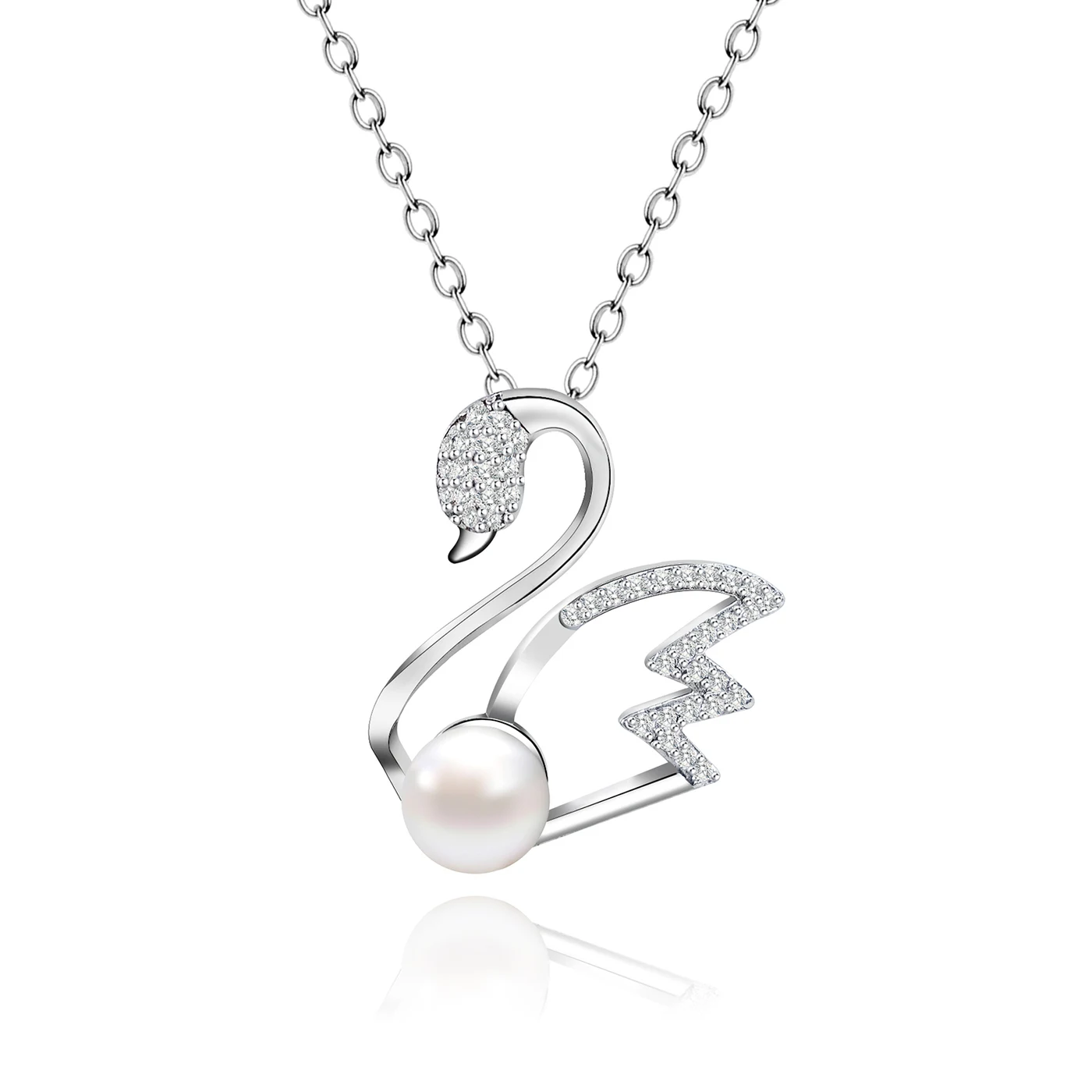 Fashion Swan Necklace Natural Pearl Pendant Shell Beads Necklace Positive Round Collarbone Chain made by BlueOne Jewelry