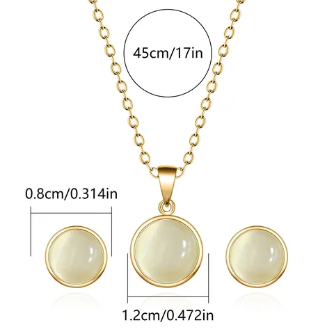 Fashionable and Exquisite Cat’s Eye Women’s Stainless Steel Pendant Necklace Earrings Jewelry Set - view 3
