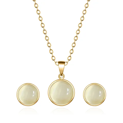 Fashionable and Exquisite Cat’s Eye Women’s Stainless Steel Pendant Necklace Earrings Jewelry Set - Stainless Steel jewelry made by BlueOne Jewelry
