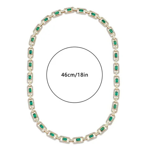 Flat Rectangular Green Zirconia Necklace Simple Atmosphere Europe and the United - view 3