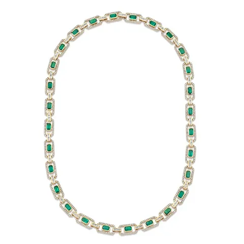 Flat Rectangular Green Zirconia Necklace Simple Atmosphere Europe and the United - Plated Brass jewelry made by BlueOne Jewelry