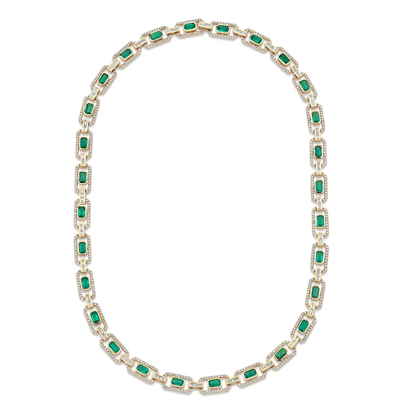 Flat Rectangular Green Zirconia Necklace Simple Atmosphere Europe and the United made by BlueOne Jewelry